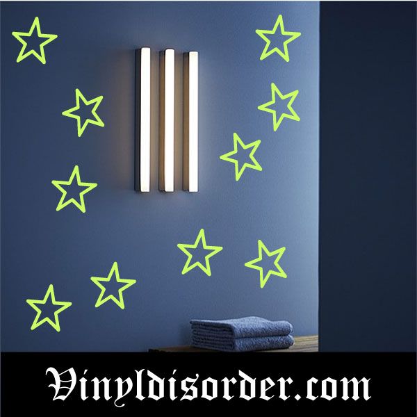 Neon green star wall decal set with assorted star shapes