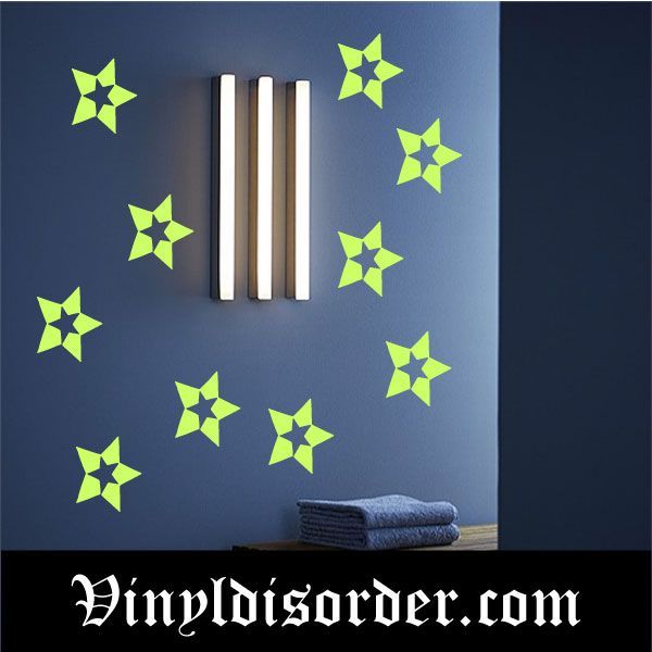 Glow-in-the-dark star decal with lime green five-point stars.