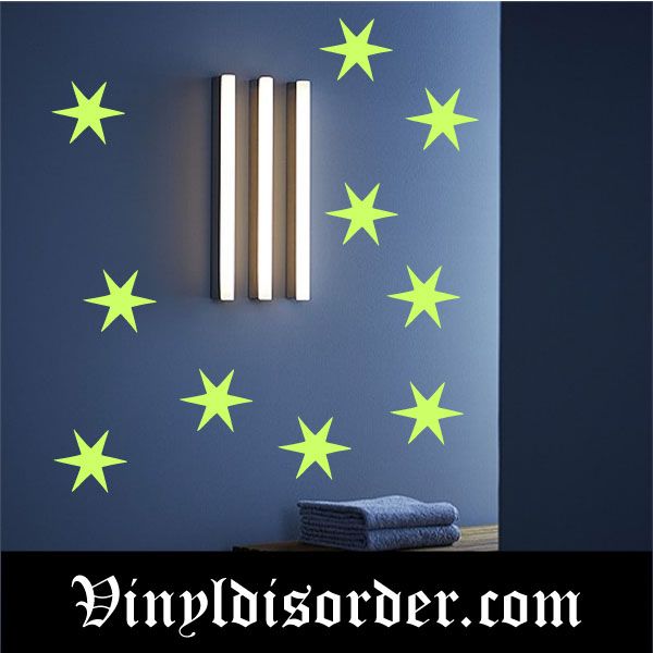 Six-pointed star wall decal with bright green stars, scattered pattern
