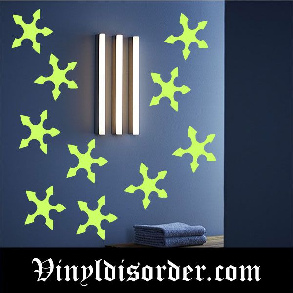 Glow-in-the-dark star wall decals, bright green star stickers