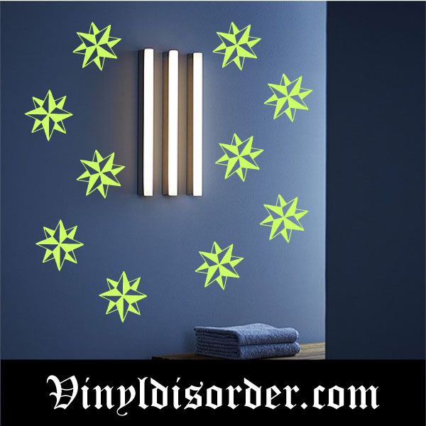 Glow-in-the-dark star wall decals with green star shapes