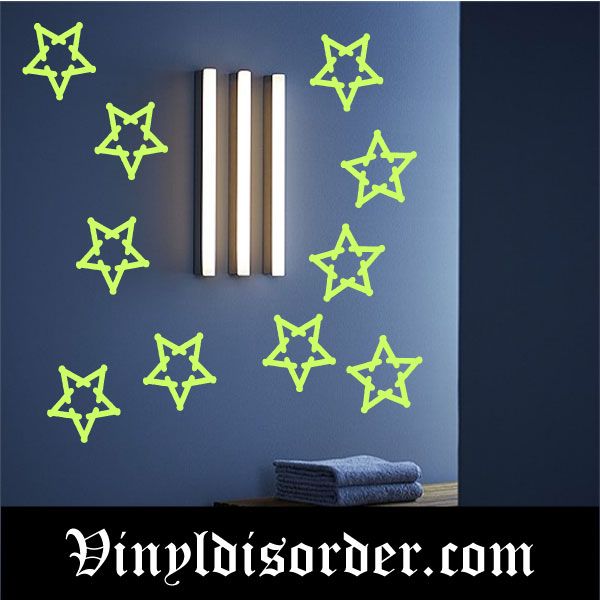 Glow-in-the-dark star wall decals with neon green vinyl stars