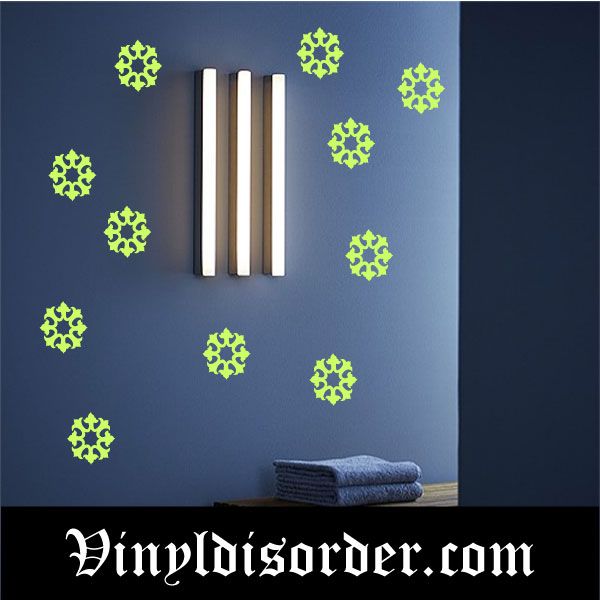 Glow-in-the-dark star wall decals, green neon vinyl die-cut star shapes