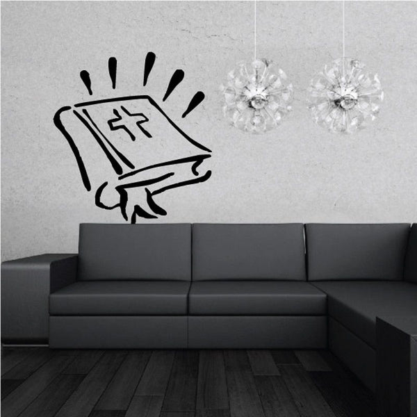 Glowing open Bible wall decal with radiating light lines