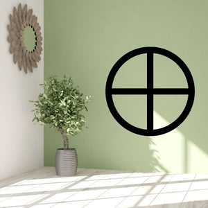 Sun cross decal with a black circle and vertical and horizontal cross bars