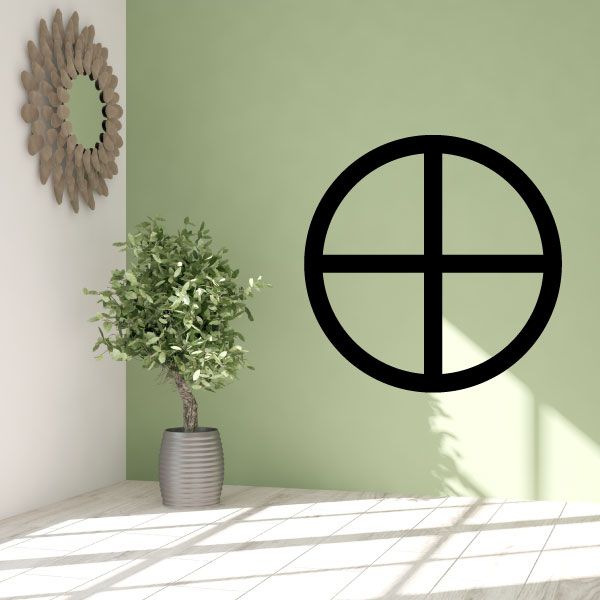 Sun cross decal with a black circle and vertical and horizontal cross bars