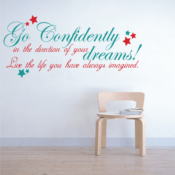 Printed die-cut wall decal with teal and red inspirational quote and stars