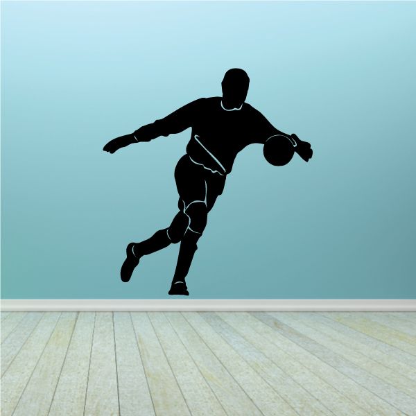Black goalie soccer wall decal silhouette, goalie diving with soccer ball