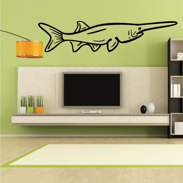 Goblin shark wall decal, black line art with fins and long snout