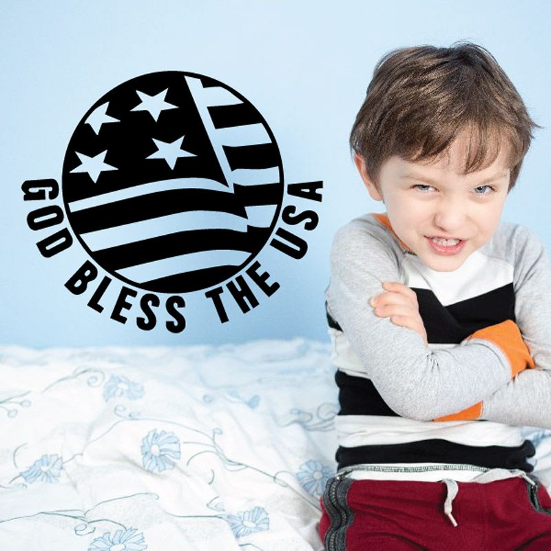 Circular God bless the USA slogan decal with stars and flag stripes