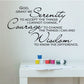 Serenity prayer wall decal with black cursive and bold quote text