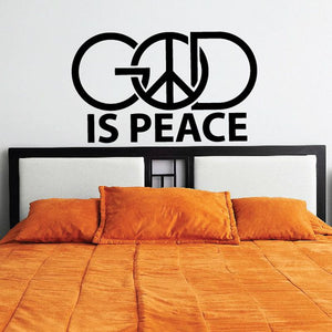 Peace and dove wall decal with bold text reading "GOD IS PEACE"