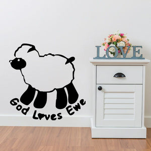 Black sheep wall decal with 'God Loves Ewe' text
