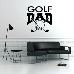 Golf dad wall decal with GOLF title and black golfer graphic and clubs