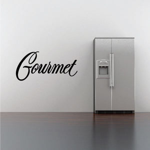 Gourmet vinyl wall decal in black cursive lettering