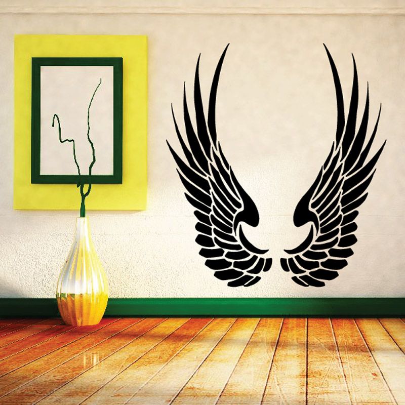 Angel wings graphic decal with black outlines and white center