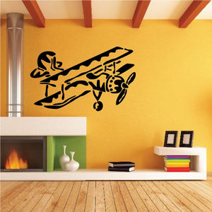 Black biplane graphic decal with detailed wing and tail silhouettes