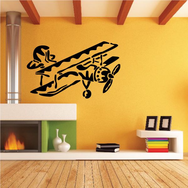 Black biplane graphic decal with detailed wing and tail silhouettes