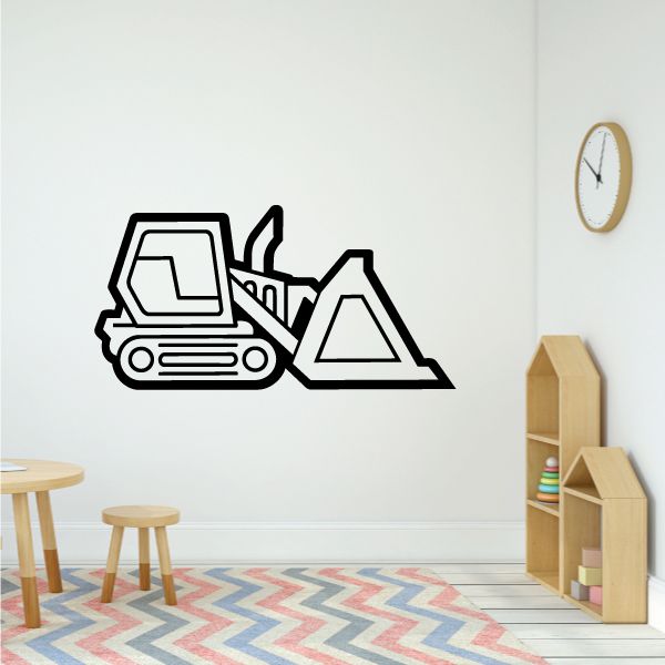 Black bulldozer graphic decal with outlined blade and cab