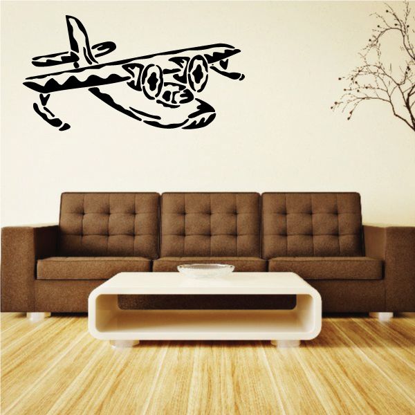 Seaplane graphic wall decal in black