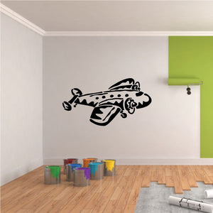 Airplane graphic transport plane wall decal, black and white silhouette