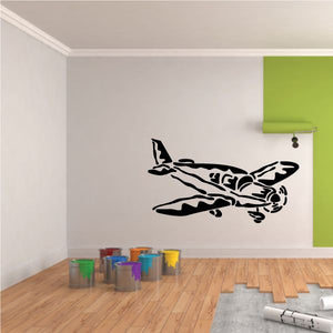 Black propeller plane landing graphic decal