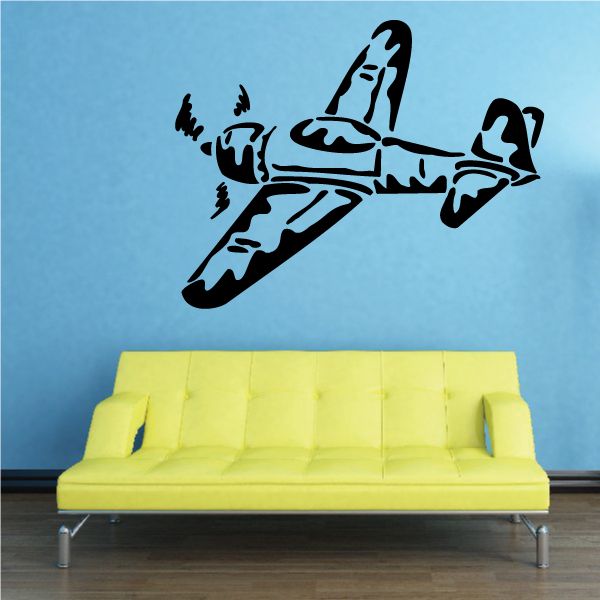 Black fighter plane graphic wall decal, single propeller design