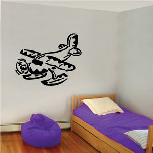 Seaplane graphic decal, black airplane silhouette