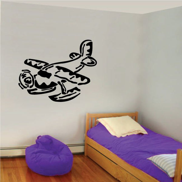 Seaplane graphic decal, black airplane silhouette
