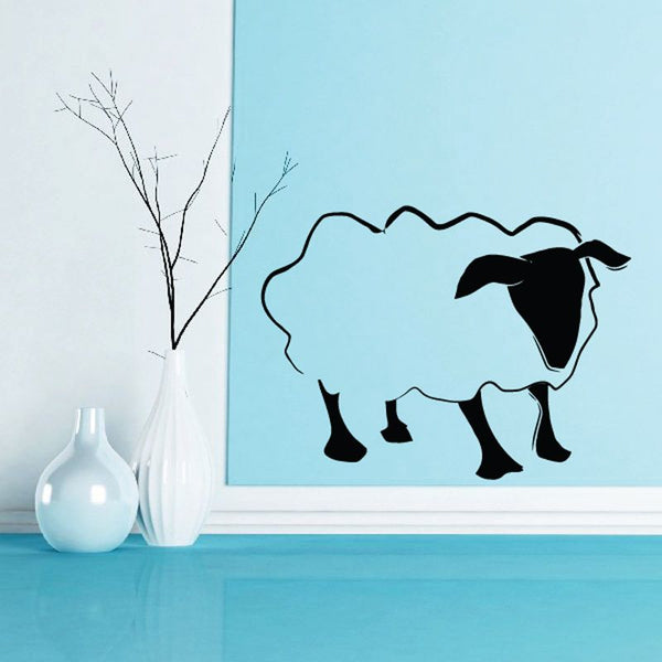 Grazing sheep wall decal with black silhouette, standing facing right