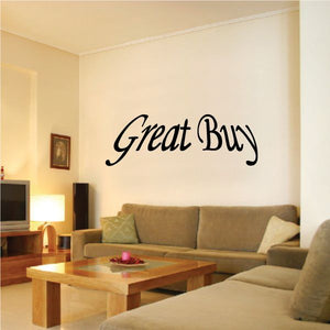 Vinyl wall decal with 'Great Buy' black cursive lettering