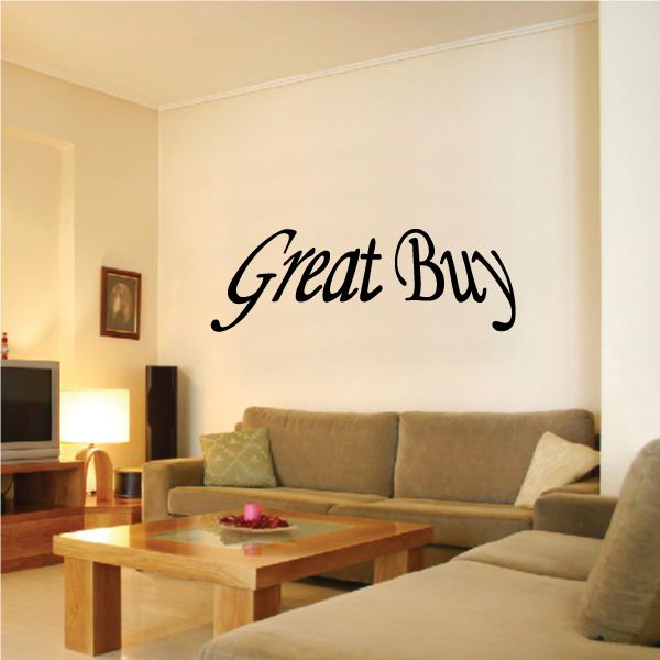 Vinyl wall decal with 'Great Buy' black cursive lettering
