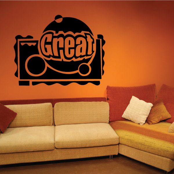 Black vinyl wall decal with stylized train and 'Great' lettering