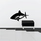 Black shark decal with white teeth and fins
