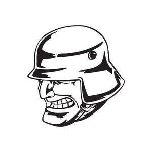 Soldier face decal with grinning helmeted profile in black and white