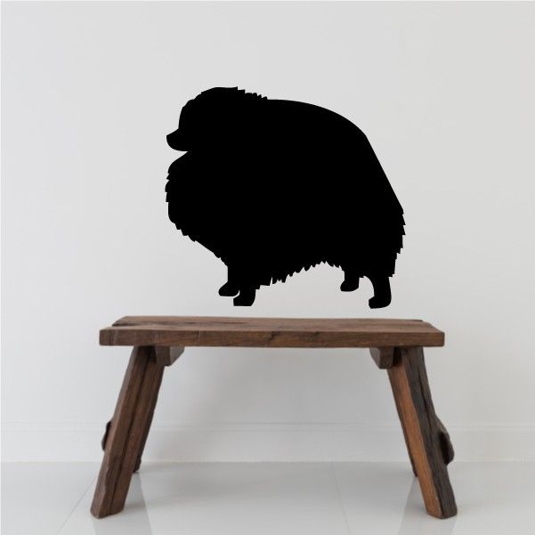 Groomed pomeranian decal, black dog silhouette on stool