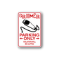 Parking only sticker with Groomer clippers graphic, red text, arrows, white border