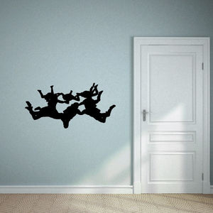 Skydivers decal sticker set, black silhouettes of four people falling in formation
