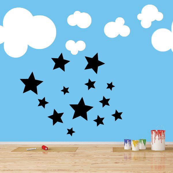 Black star wall decal set with assorted star sizes