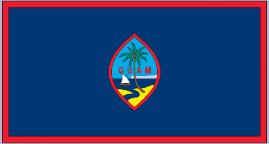 Guam flag sticker with blue field and red border, featuring the Guam seal in center