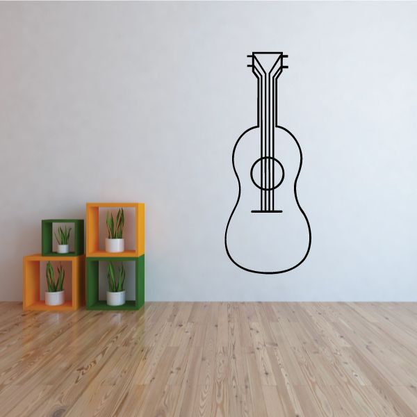 Guitar wall decal vinyl sticker with black outline and soundhole design