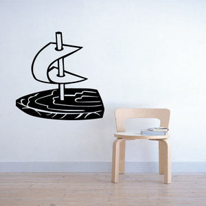 Black sailboat wall decal with waves and stacked sails