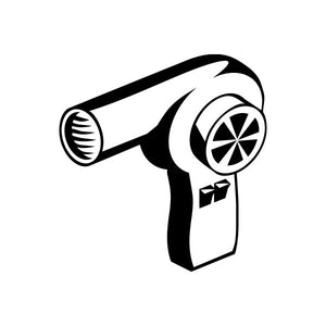 Vinyl hair dryer decal sticker, black-and-white stylized blower tool icon