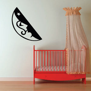 Black half-moon and star wall decal
