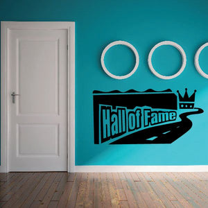 Vinyl wall decal with black Hall of Fame logo, crown, and white ring accents