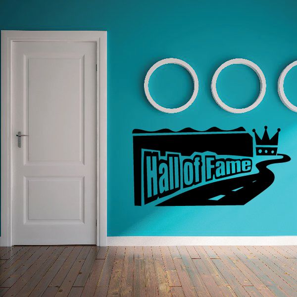 Vinyl wall decal with black Hall of Fame logo, crown, and white ring accents