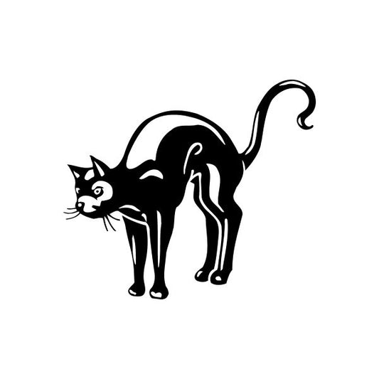Black cat window vinyl decal sticker, standing with tail raised