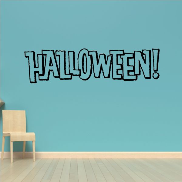 Halloween wall decal with bold HALLOWEEN! lettering in black and white outline