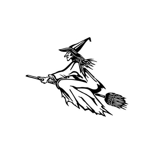 Halloween witch car window vinyl decal sticker, black witch on broom