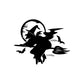 Halloween witch window vinyl decal sticker, black silhouette flying on broom with moon